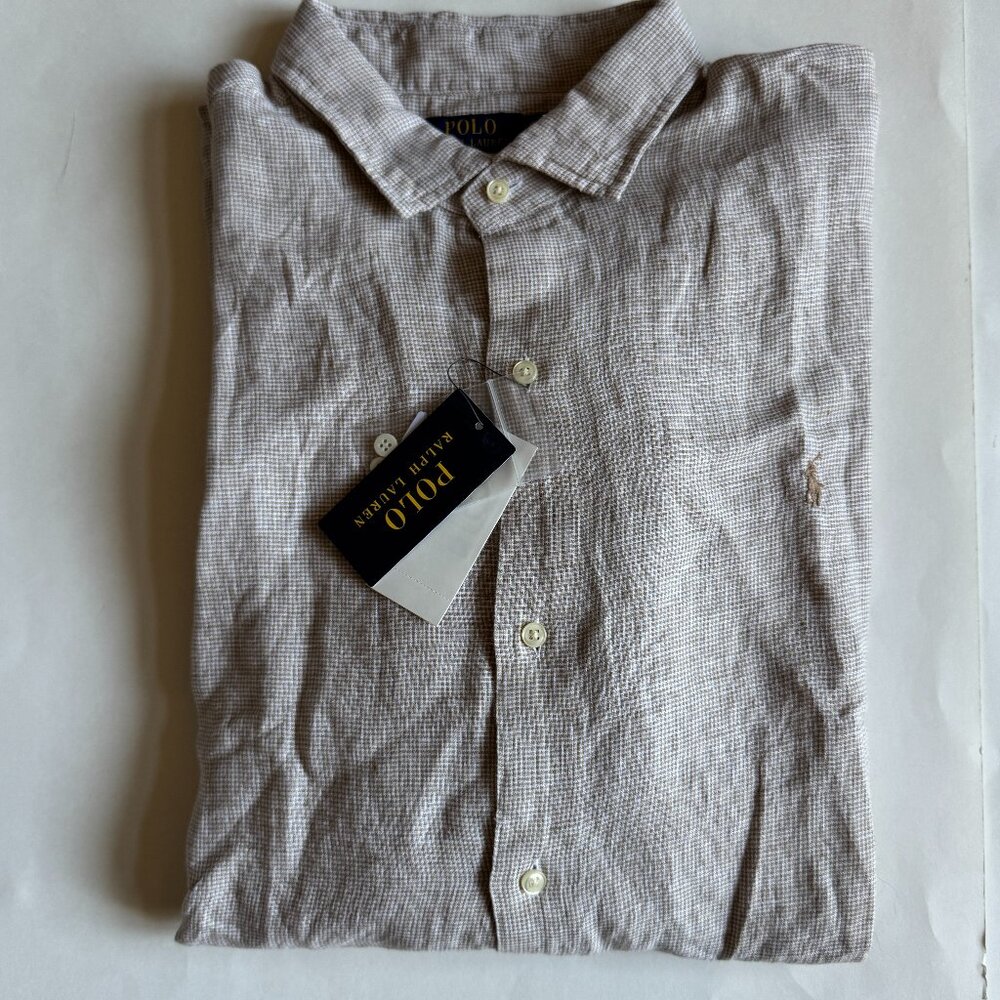 Polo Ralph Lauren Classic Fit Houndstooth Linen Long Sleeve Button Down Shirt